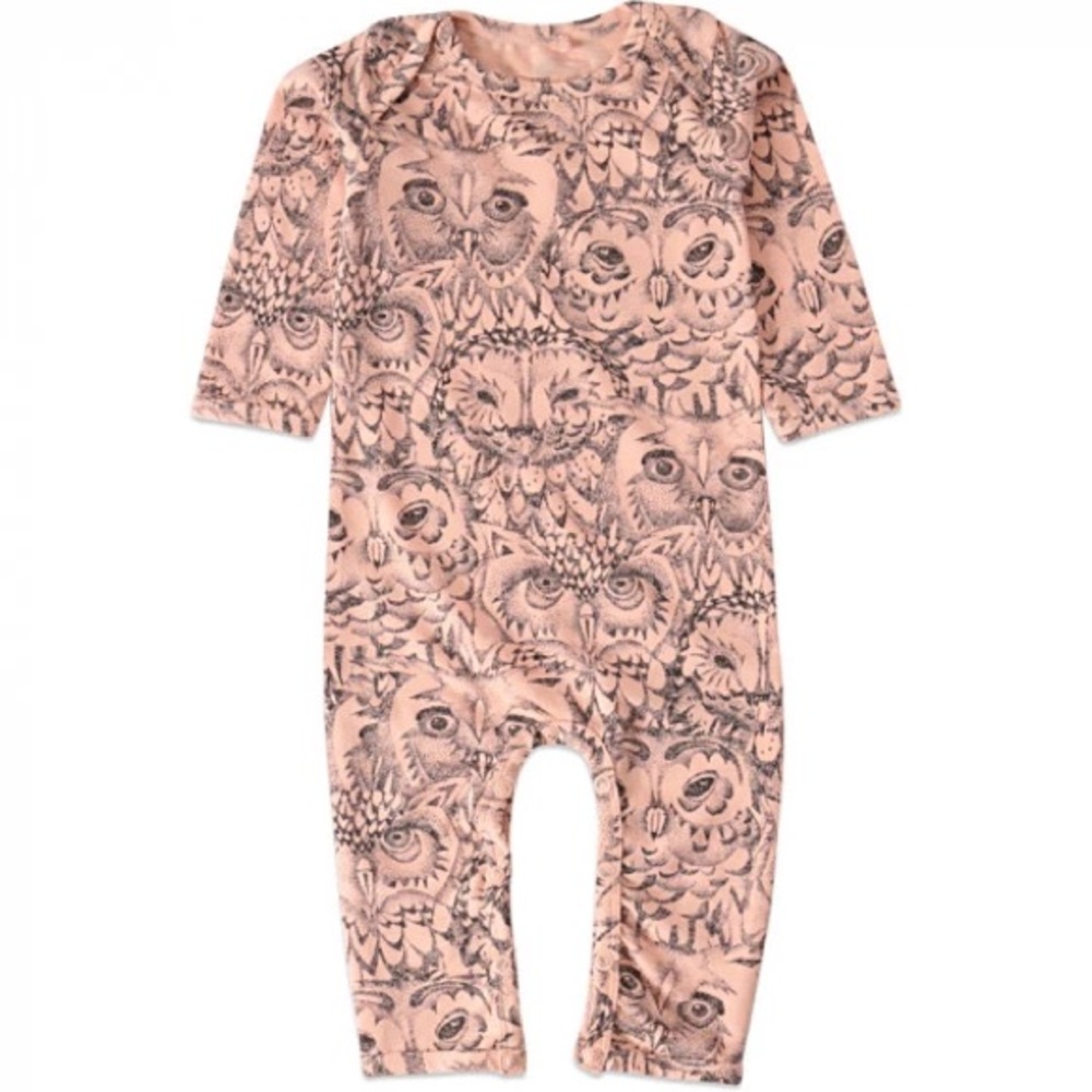 Soft By Soft Gallery Romper/ Jumpsuit in Coral with Owl Faces! Size 6 months